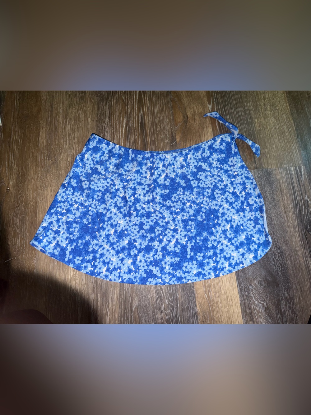 Blue Floral Tie-Side Swim Coverup Skirt
